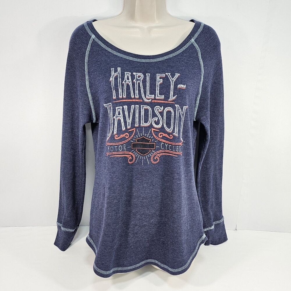 Y2K Harley-Davidson Thiensville, Wisconsin Thermal Waffle Knit Long Sleeve Top L